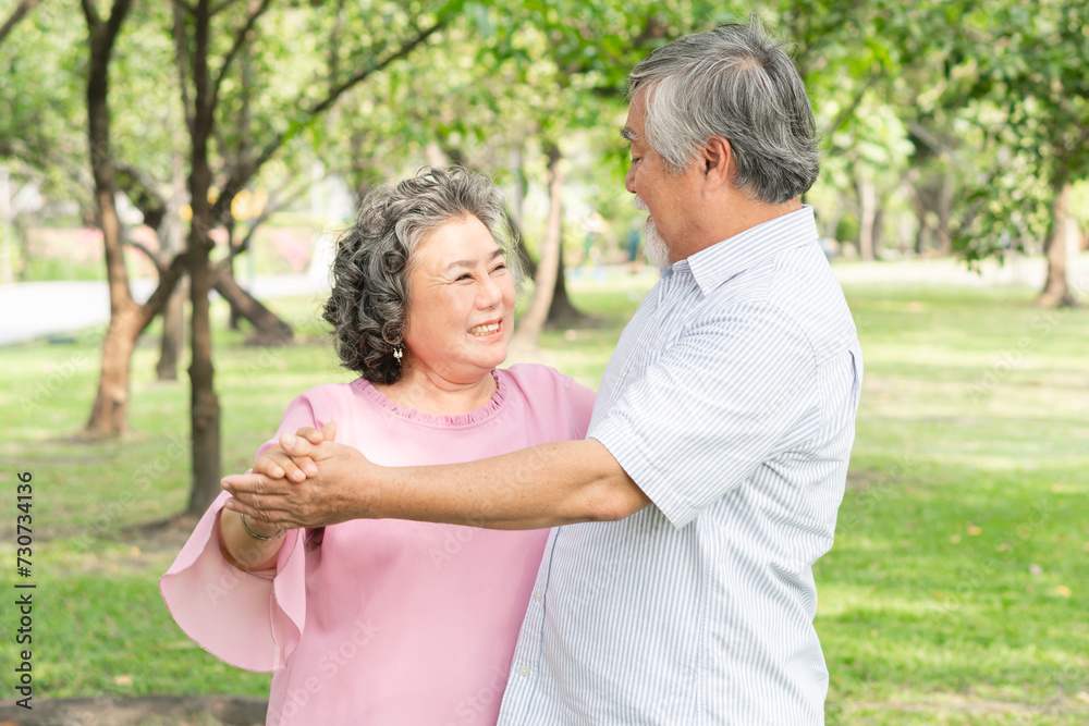 Asian healthy senior couple relaxing in the park together. Asian healthy senior couple relaxing in the park together.