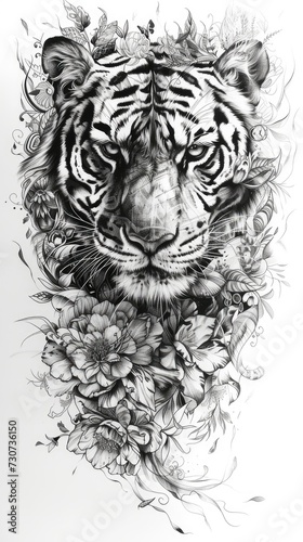 Flash tattoo of tiger, AI generated Image