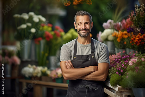 Confident male florist with arms crossed in flower shop © Robert Kneschke