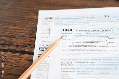 Tax form 1040 U.S. Individual Income Tax Return, business finance concept.