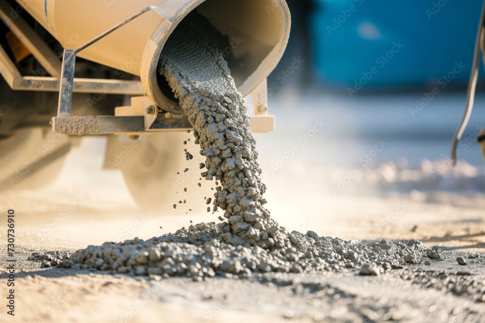 person pouring concrete from mixer truck