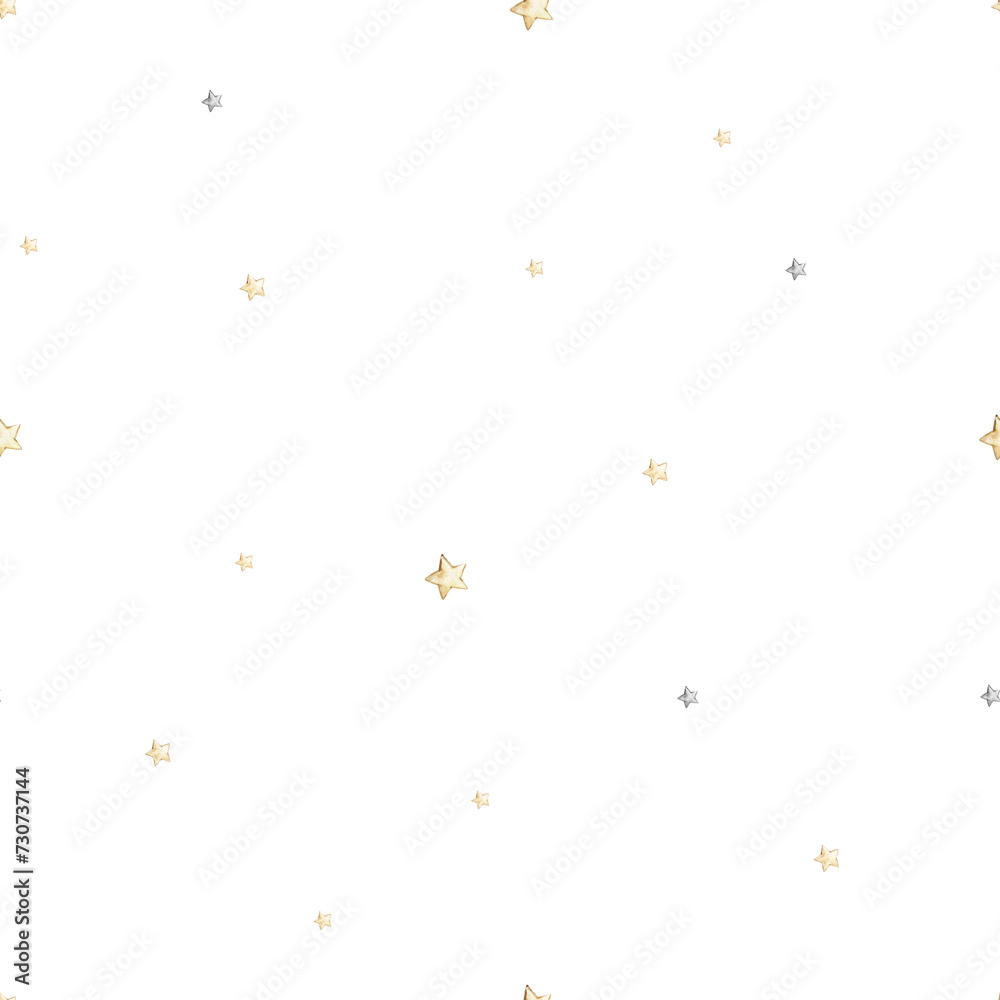 Scattering of stars on white background, seamless pattern for children's textile Scattering of stars on white background, seamless pattern for children's textile