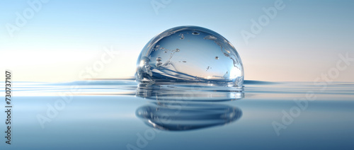 Reflective water drop splashing on tranquil surface high-quality background