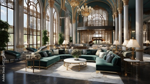 Foto A grand hotel lobby with luxurious furnishings