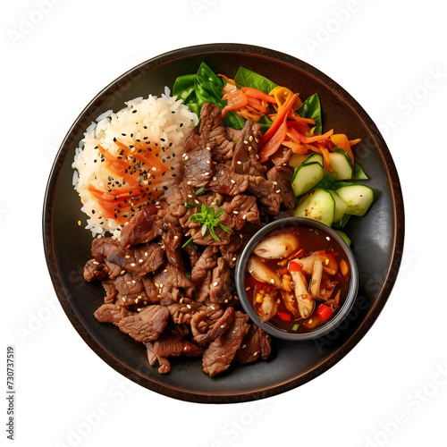 Bulgogi served on a plate, png transparent background