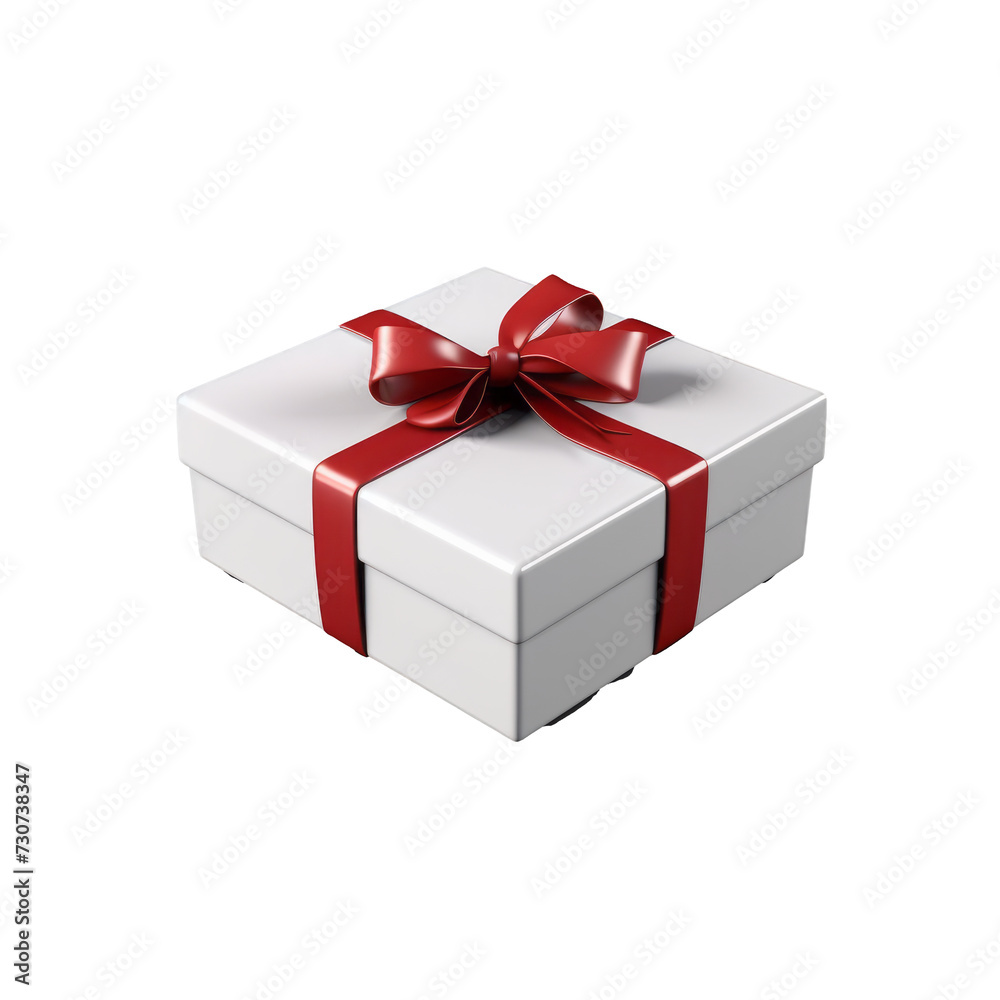 Obraz premium White Gift Box with Red Ribbon PNG - Perfect for Special Occasions on Transparent Background
