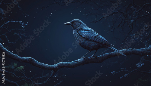 bird standing on a branch in the beautiful night 19
