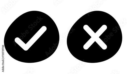 Flat true and false icons in blob shapes, black and white colors style