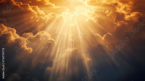 God light in heaven symbolizing divine presence, God love and grace. Light beams blessing world with heavenly light