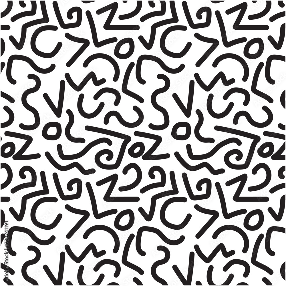 Collection of Memphis patterns - seamless illustration, Black and white mosaic texture.