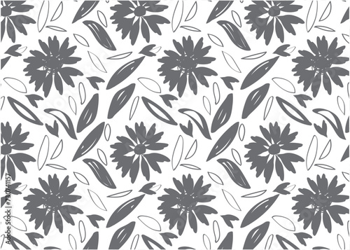 Hand-drawn Daisy flower, seamless pattern.Creative minimalist Abstract art background. Design wall decoration, fabric, postcard, poster, 