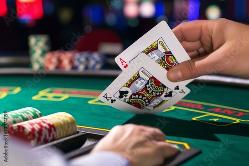 individual at blackjack table hitting for another card