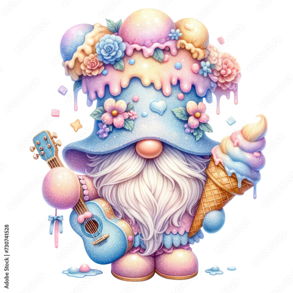Cute Ice Cream Gnome Clipart | Whimsical Summer IllustrationFestive Gnome Clipart with Ice Cream Cone on a white isolated background. Cute Ice Cream Gnome Clipart | Whimsical Summer IllustrationFestive Gnome Clipart with Ice Cream Cone on a white isolated background.