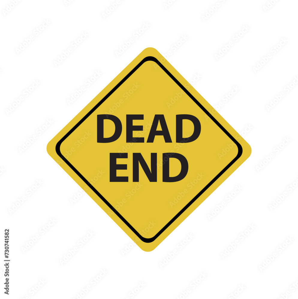 dead end sign on a dirt farm road in Nebraska. dead end yellow vector icon dead end sign on a dirt farm road in Nebraska. dead end yellow vector icon