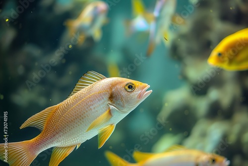 fish in a tank swimming to the surface at feeding time