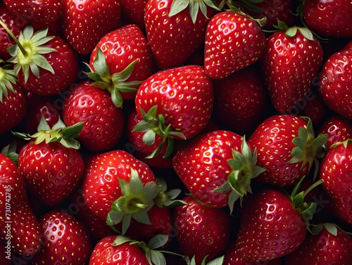 Lush ripe strawberries gathered in abundance creating vibrant red background epitomizes freshness and sweetness closeup of juicy organic berries offers visual feast of healthy and delicious fruit