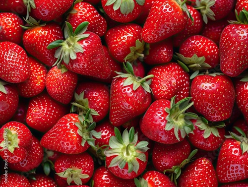 Lush ripe strawberries gathered in abundance creating vibrant red background epitomizes freshness and sweetness closeup of juicy organic berries offers visual feast of healthy and delicious fruit