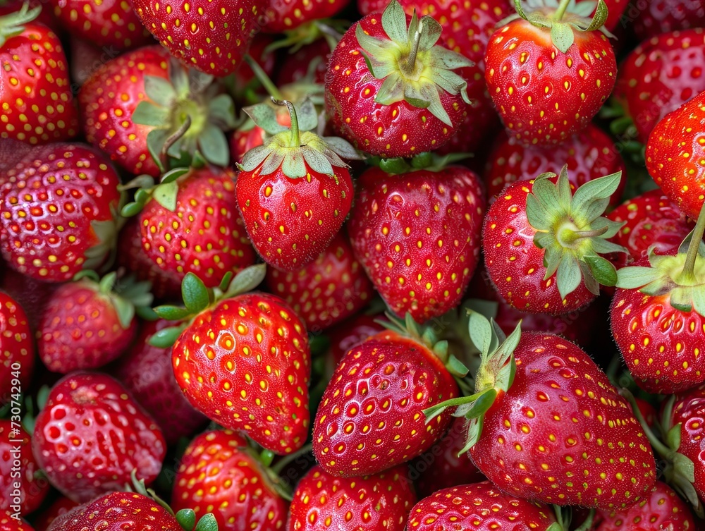 Lush ripe strawberries gathered in abundance creating vibrant red background epitomizes freshness and sweetness closeup of juicy organic berries offers visual feast of healthy and delicious fruit Lush ripe strawberries gathered in abundance creating vibrant red background epitomizes freshness and sweetness closeup of juicy organic berries offers visual feast of healthy and delicious fruit