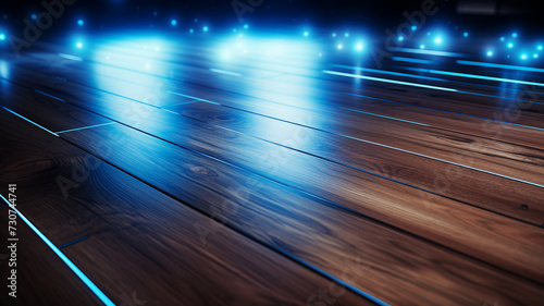 luxury wood floor with blue lighting