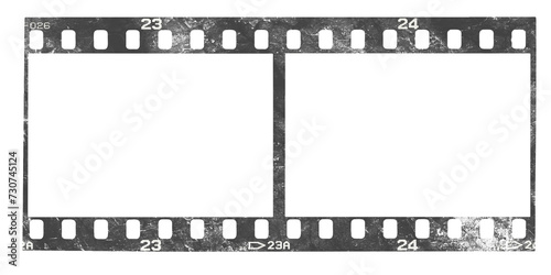 Film strip texture with blank space, png isolated background. Old grunge movie film double strip, vintage filmstrip