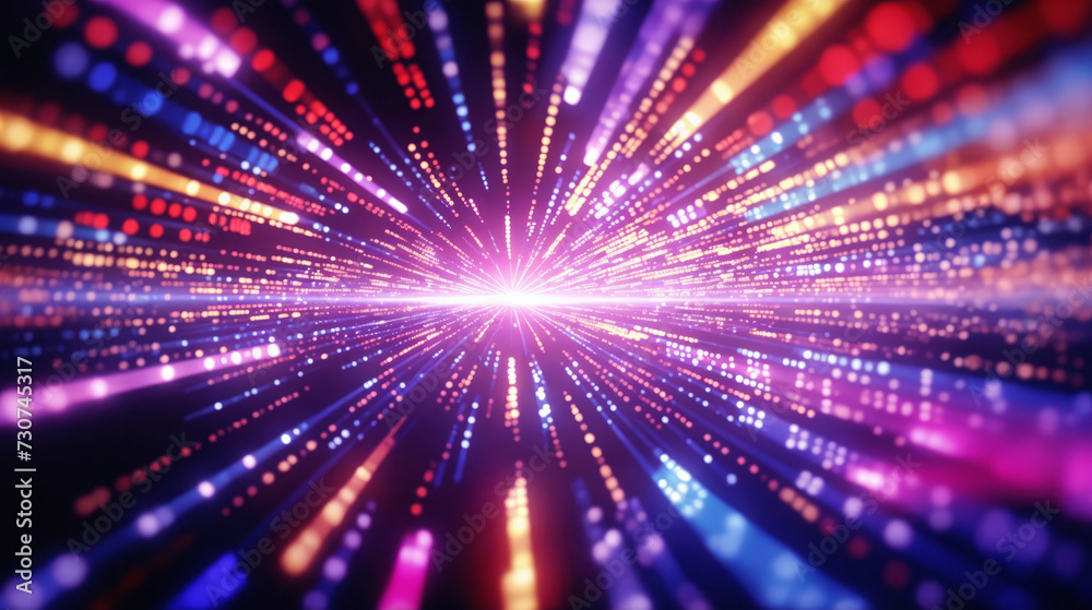 Fototapeta premium Digital colorful light burst. A vibrant symphony of abstract motion and futuristic energy, illuminating the night with dynamic shapes and explosive technological marvels