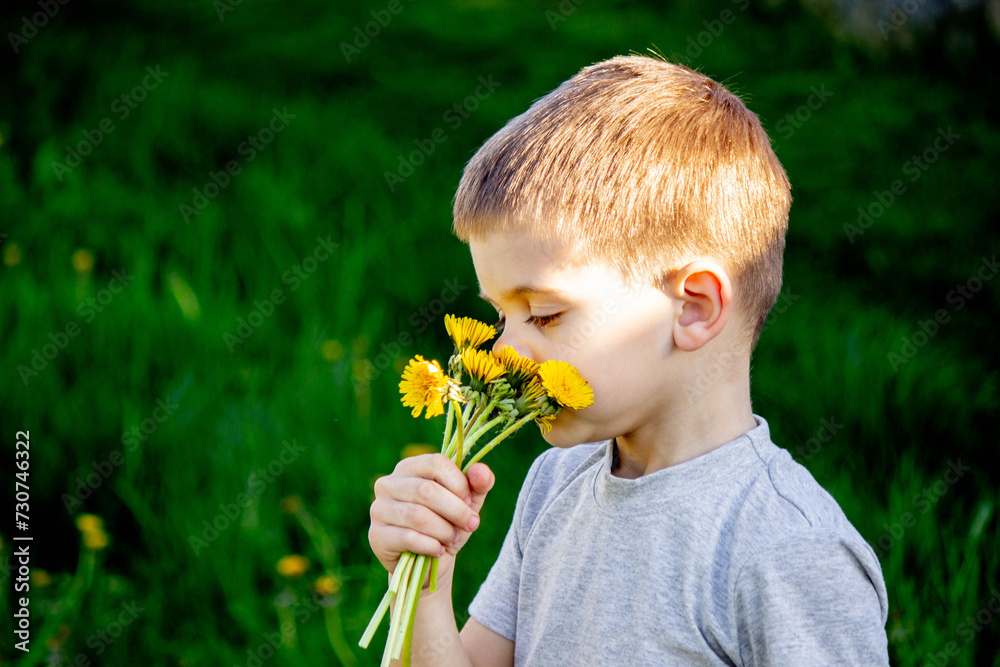the child is allergic to spring flowers. Selective focus the child is allergic to spring flowers. Selective focus