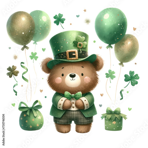 Ice St Patrick Teddy Bear Clipart: Festive Irish Holiday Illustration Cute Ice Bear St. Patrick's Day Clipart for Winter Celebrations Whimsical St. Patrick Teddy Bear Clipart: Chilly Holiday Graphics