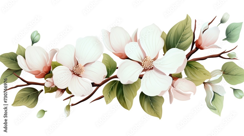 beautiful flowers leaves white background , generative ai - obrazy, fototapety, plakaty 