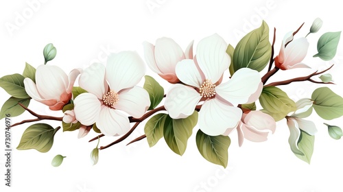 beautiful flowers leaves white background , generative ai