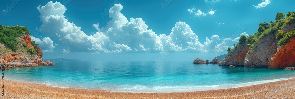 Beautiful Sea Beach Summer Sunny Sky, Background Banner HD