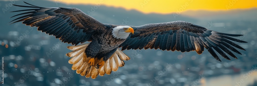 Obraz premium Beautiful View Harbour Eagle Flying Around, Background Banner HD