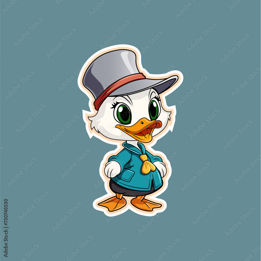 Cute and cool duck animal cartoon character design. Duck logo mascot.Casually Dressed Flat Character.Contemporary illustration with cute comic book character. Doodle Comic character.