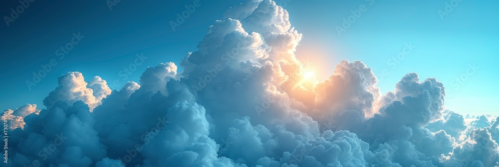 Naklejka premium Blue Sky Few Fluffy Clouds Concept, Background Banner HD