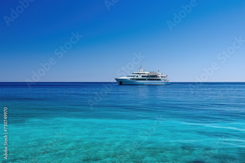 Luxury yacht on clear blue tropical waters. Travel and leisure. © Postproduction