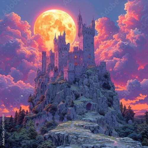 Fantasy Castle at Sunset: A Dreamy Nighttime Scene Generative AI
