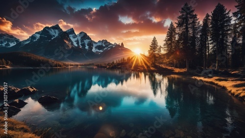 Sunrise in the mountains, Sunrise over the lake, sunset wallpaper, sunset background, The sun is rising and so are the mountains  photo