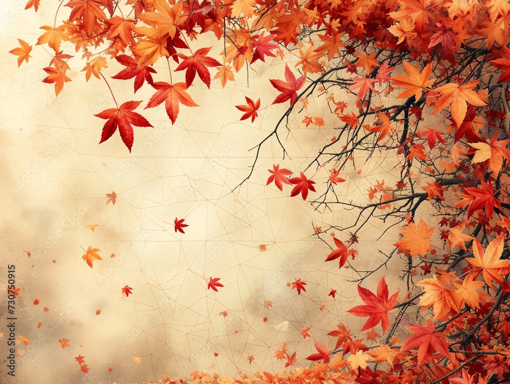 Fall Foliage: A Seasonal Splash of Orange and Gold Leaves Generative AI