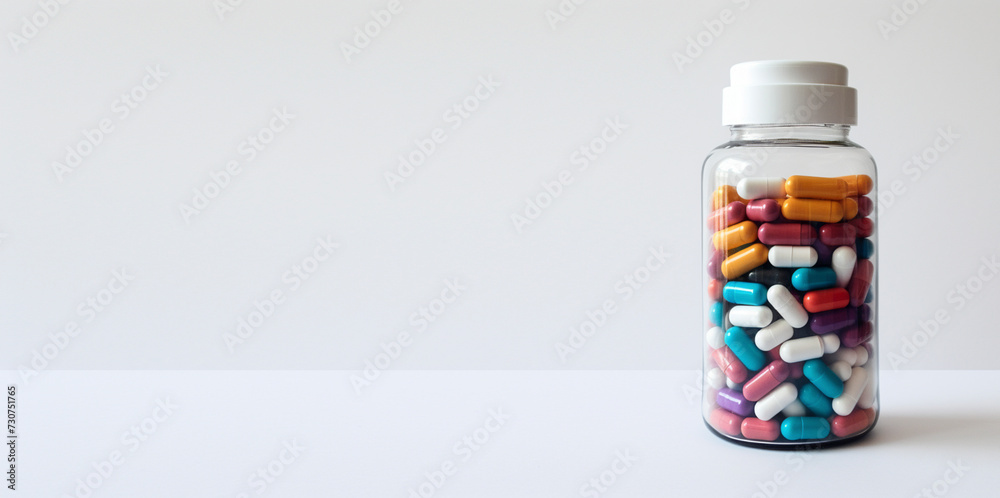 Pills in a jar on an empty background Pills in a jar on an empty background