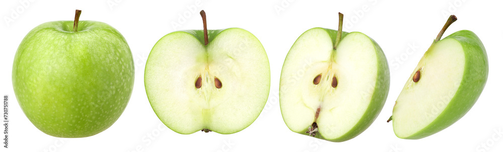 green apple, half and slice isolated, transparent PNG, collection, PNG format green apple, half and slice isolated, transparent PNG, collection, PNG format