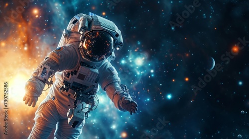 astronout in space with spacesuit, mesmerizing stars and planets
