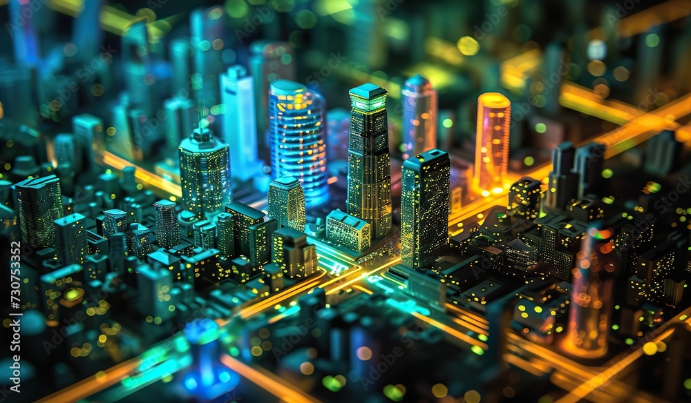 Cityscape With Neon Lights and Buildings