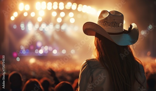 Woman Wearing Cowboy Hat Watching Concert photo