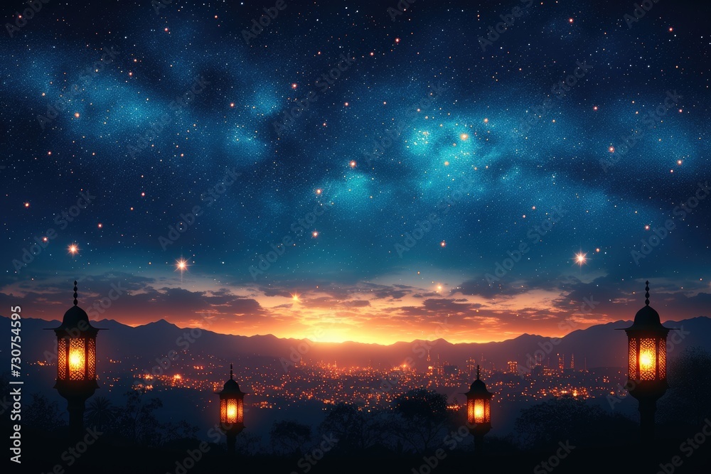Obraz premium Ramadan kareem islamic or ied mubarak greeting card background