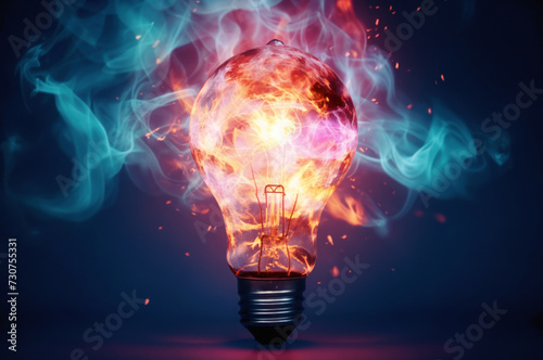 Light bulb with colored flames. Igniting ideas and creativity with vibrant energy and innovative illumination, symbolizing the spark of inspiration and intellectual brillian