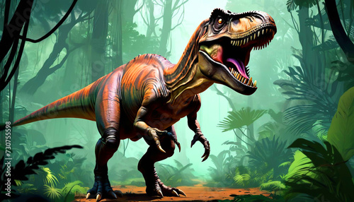 Fototapeta Naklejka Na Ścianę i Meble -  Tyrannosaurus rex dinosaurus trex in the jungle