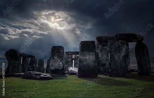 Stonehenge. Megalitic monument. Amesbury. Wiltshire. England UK. Dark clouds. 