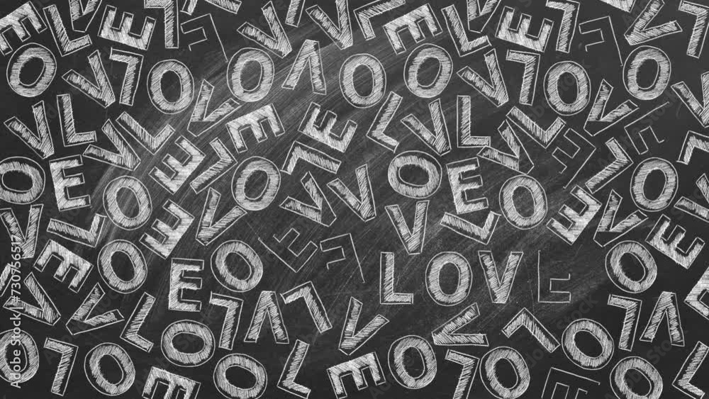 LOVE. Animated background with letters L O V E. Valentines Day. Wedding ornament. Chalk drawn illustration. LOVE. Animated background with letters L O V E. Valentines Day. Wedding ornament. Chalk drawn illustration.