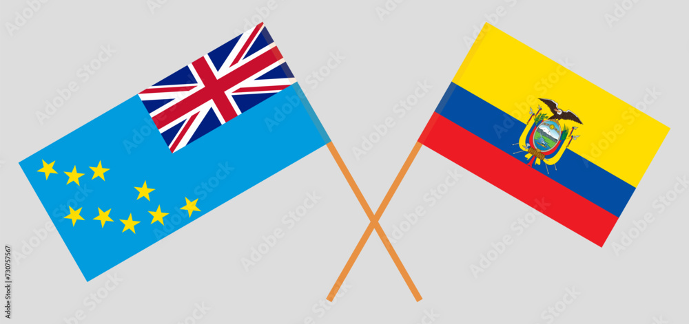 Crossed flags of Tuvalu and Ecuador. Official colors. Correct proportion
