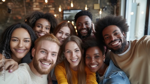 A picture of a group of people posing and smiling while taking a selfie. Perfect for capturing fun and memorable moments with friends and family photo