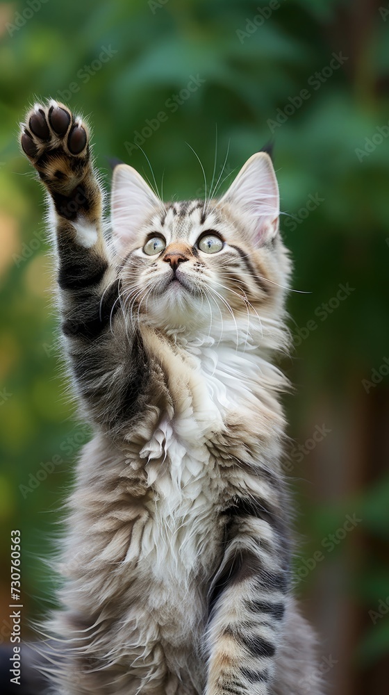 cat giving high five, isolated 